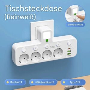 Slimme Stekkerdoos EU 4-Voudig met USB & Overspanningsbeveiliging (270001)